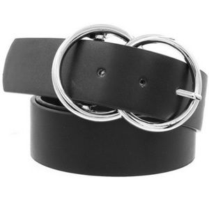 SOLD OUT Black Vegan Leather Belt Silver Tone